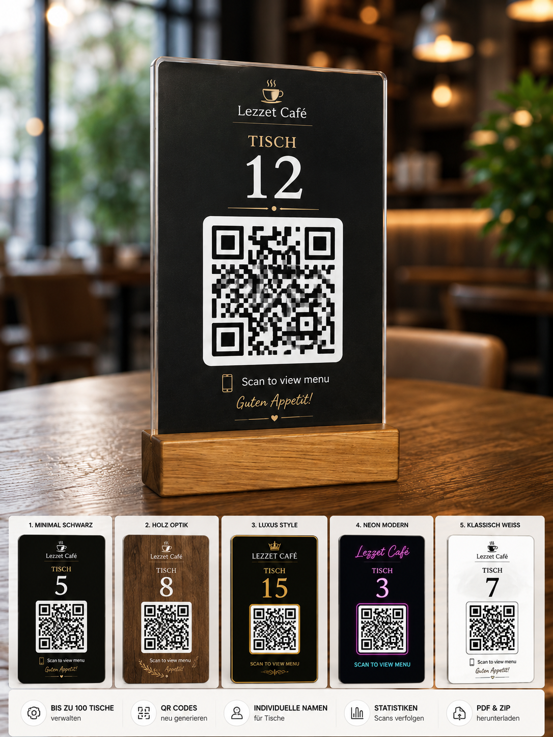 QR code table stand for digital menu